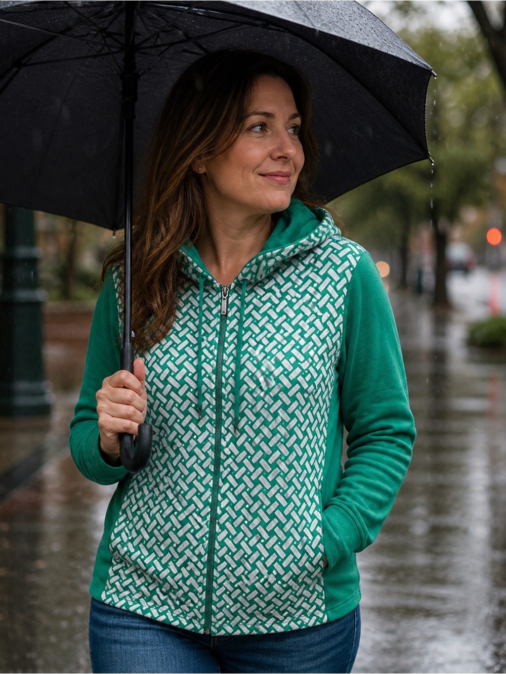 Susan Graver Green and White Hoodie